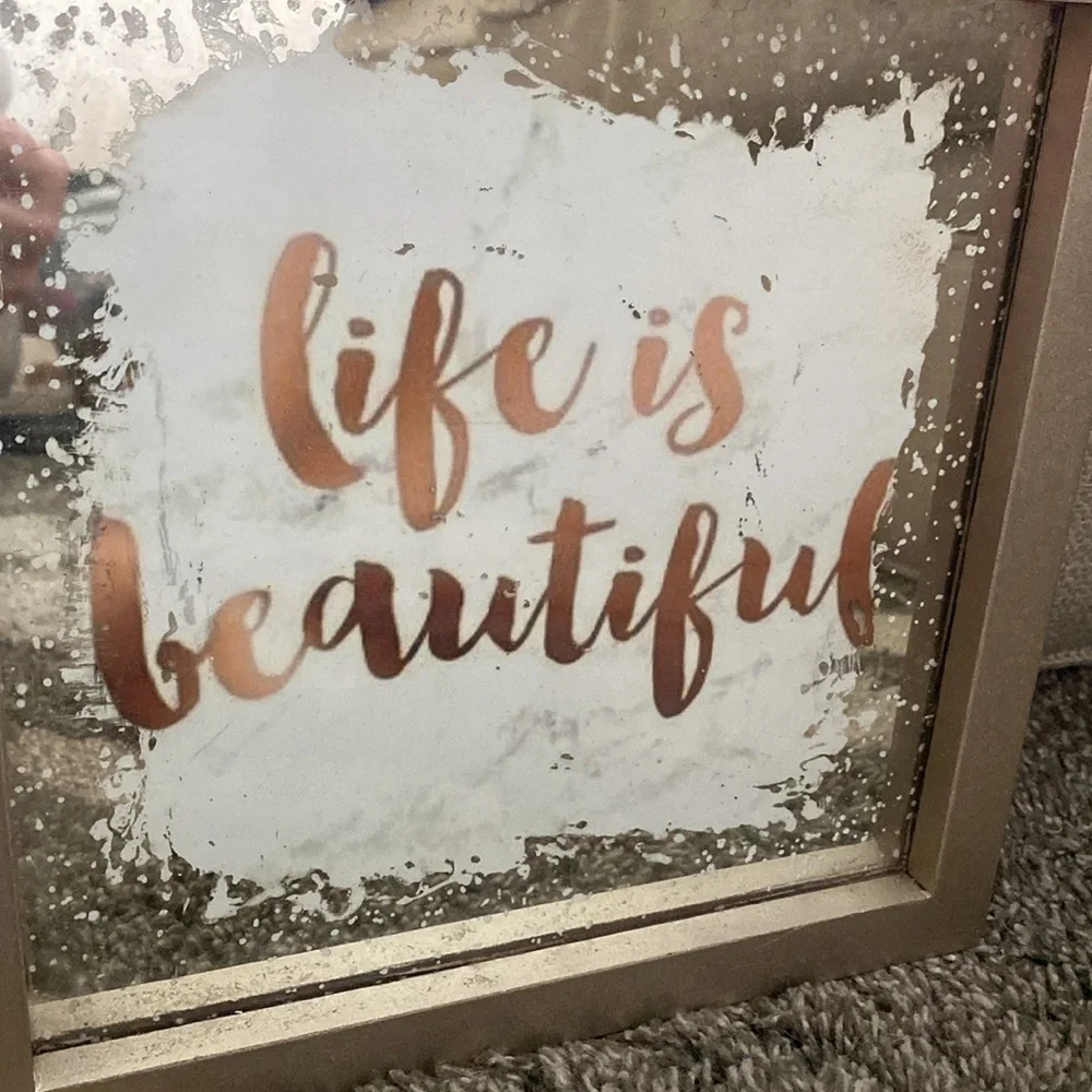 Vintage Pier 1 Life Is Beautiful Mirrored Wall Decor Sign Plaque 10x10